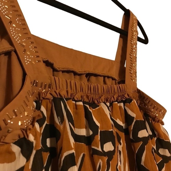 Boho Beaded Wide Strap Flowing Brown and Black Tank Top Shell - Picture 4 of 5